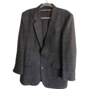 Gallery by Haggar Mens‎ 42R Grey Windowpane 100% Wool Blazer Made in USA